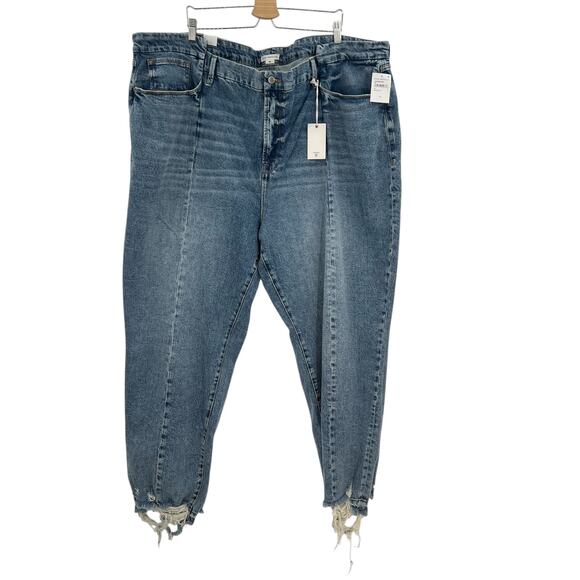 Good American Good Boy Straight Jeans Indigo678‎ Distressed Blue Plus Size 28 - Picture 2 of 13
